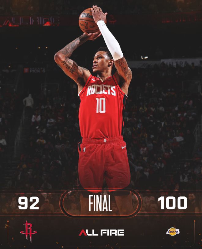 火箭末节崩盘遭湖人逆转 胜场差扩大1.5场