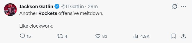 火箭末节崩盘遭湖人逆转 胜场差扩大1.5场